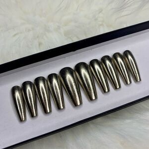 Light Gold Chrome Custom Press On Nails | High Quality Nails | Handmade